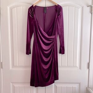Norma Kamali NWOT Purple Stretch Velvet Ruche Detail Short Dress Women's Size XL